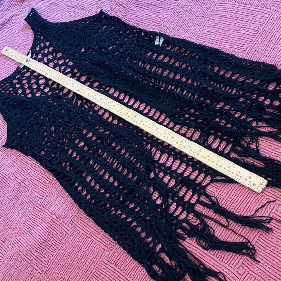Rebellion women’s size medium / large long Black Crochet Vest - Picture 7 of 12